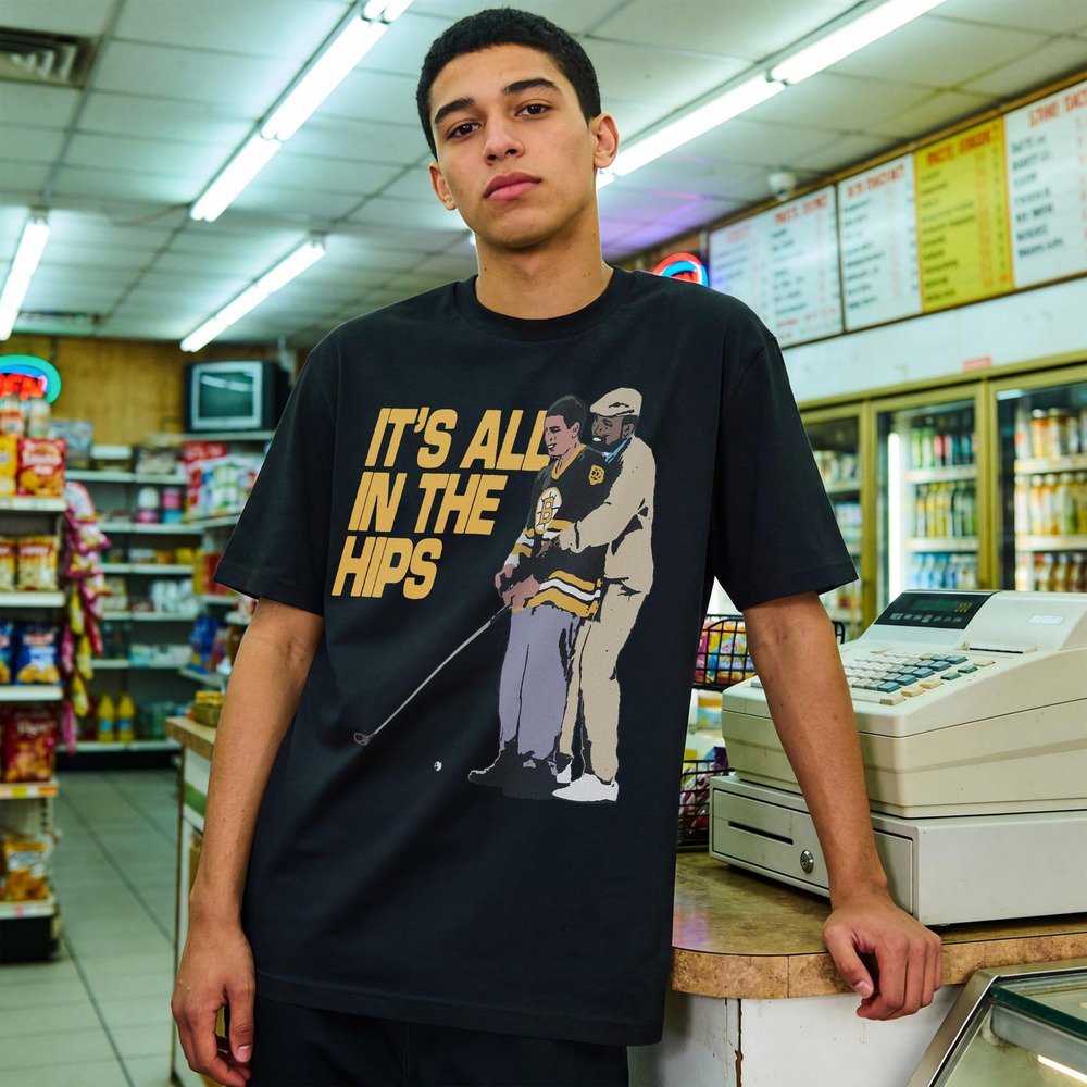 90s Golf Movie T Shirt It_s All In The Hips, Funny Chubbs Happy Tee Black